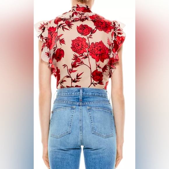 Alice and Olivia • Robbie Floral-Print Sleeveless Blouse size medium - Picture 2 of 6